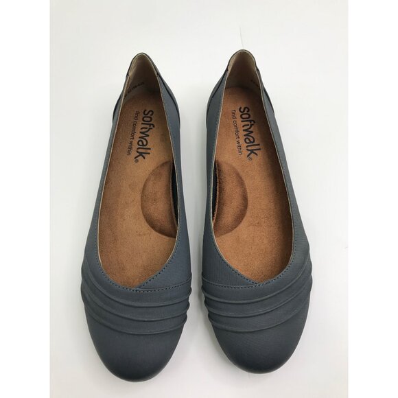 SoftWalk Safi Comfort Flat Nubuck Leather Shoe Blue 8.5 Wide - Picture 2 of 8
